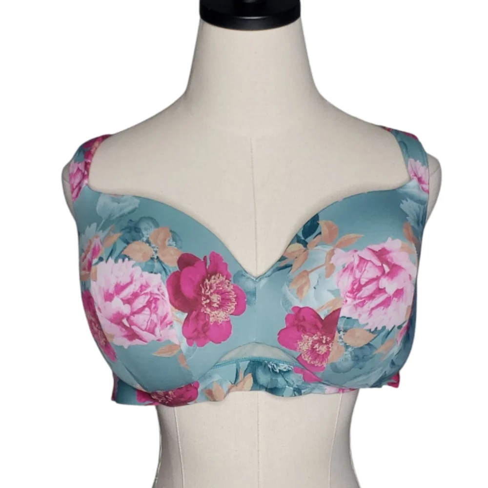 Casique Intimates Bra 44 DD Comfort Bliss Light Balconette Floral Underwire Bra